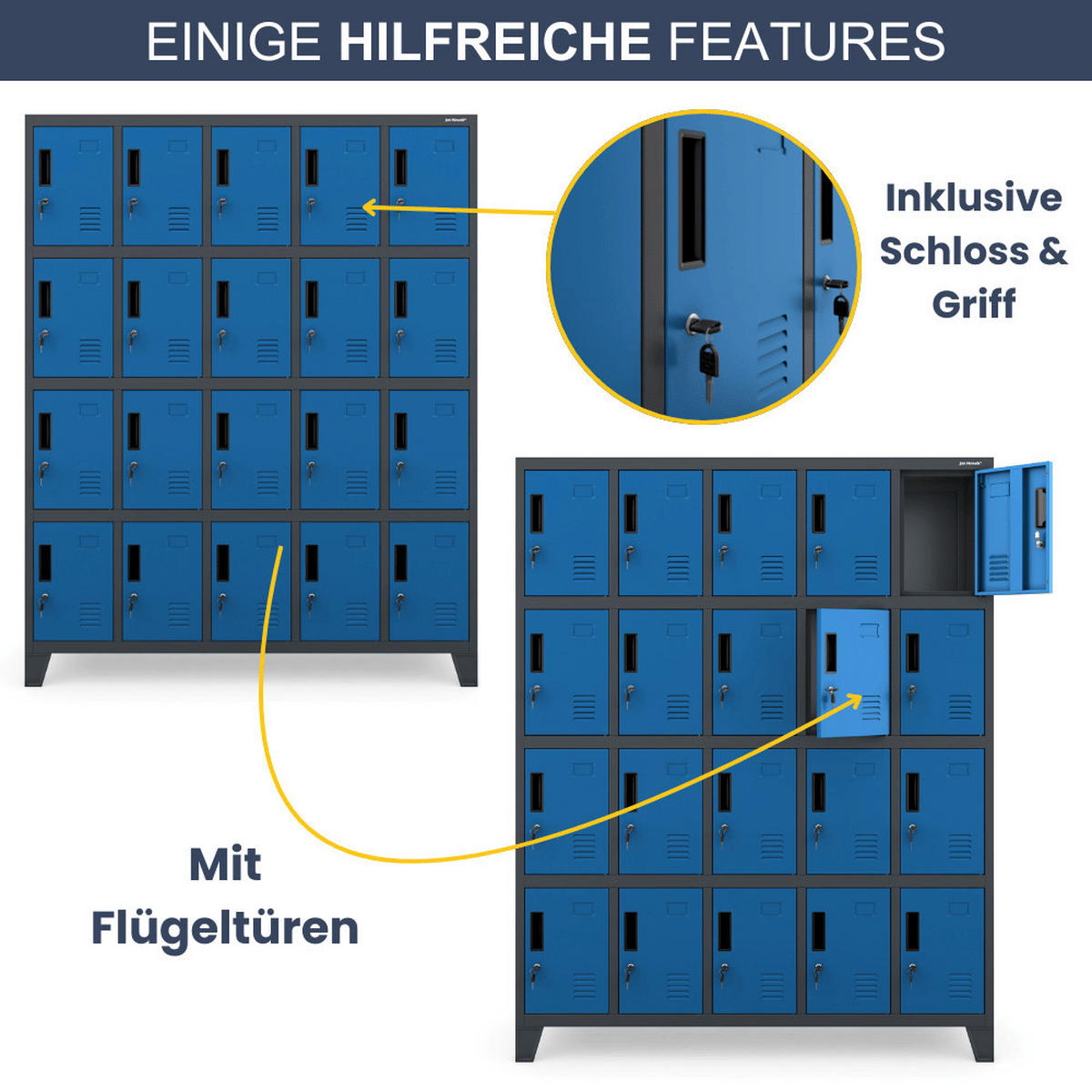 SCHLIESSFACHSCHRANK Spind TAMPA 20 Fächer172x136x45cm Anthrazit-Blau - Anthrazit, Metall (136/172/45cm) - DELUKE