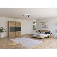 SCHLAFZIMMER Borba in Eiche und Grau 4 teilig – mit Bettanlage 180x200cm, zwei Nachttisch und Schwebetürenschrank 175cm Breite - Braun, Holzwerkstoff (80/200/120cm)