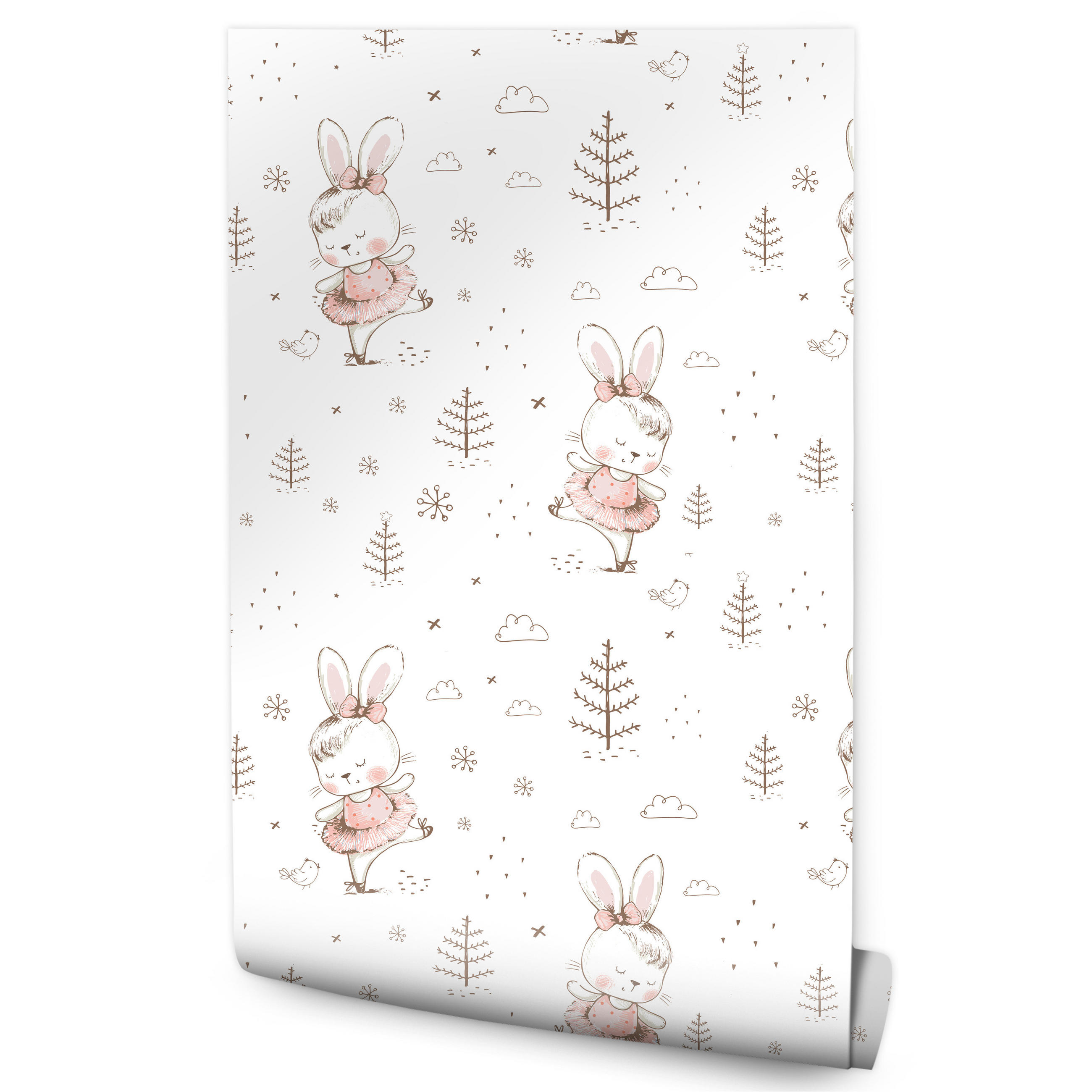 VLIESTAPETE Ballerina-Häschen – Rosa, Grau, Weiß – 50x1000 cm - Rosa/Weiß, Papier (50/1000cm) - Muralo