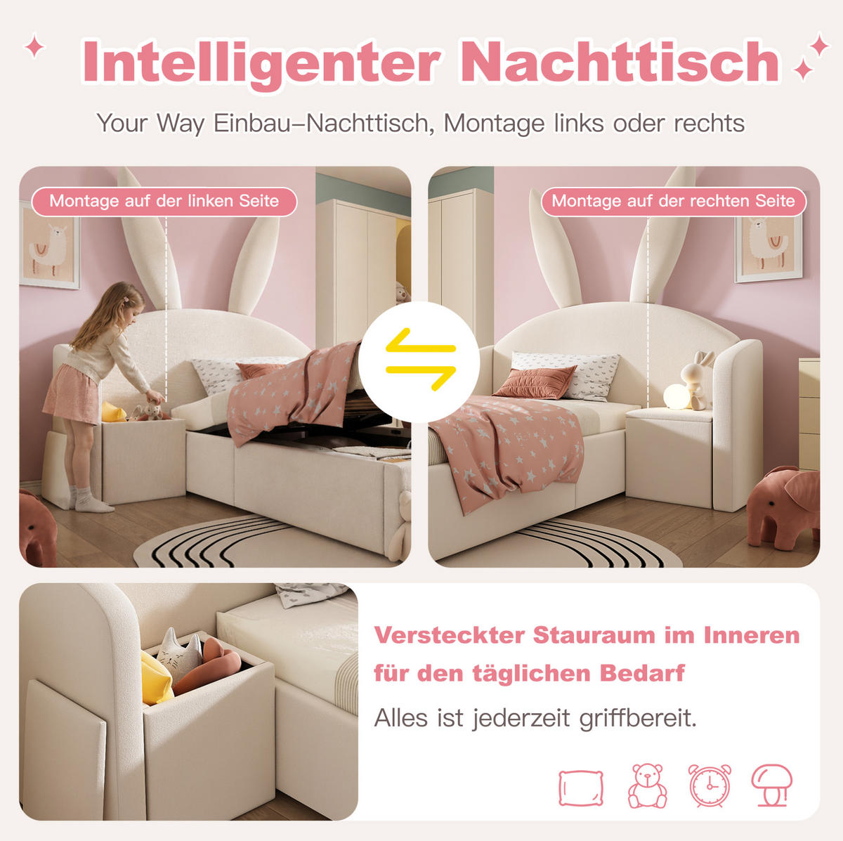 POLSTERBETT 90/200 cm Beige aus Samt mit Bettkasten und Nachttisch - Beige, Textil (90/200cm) - OKMYHOME