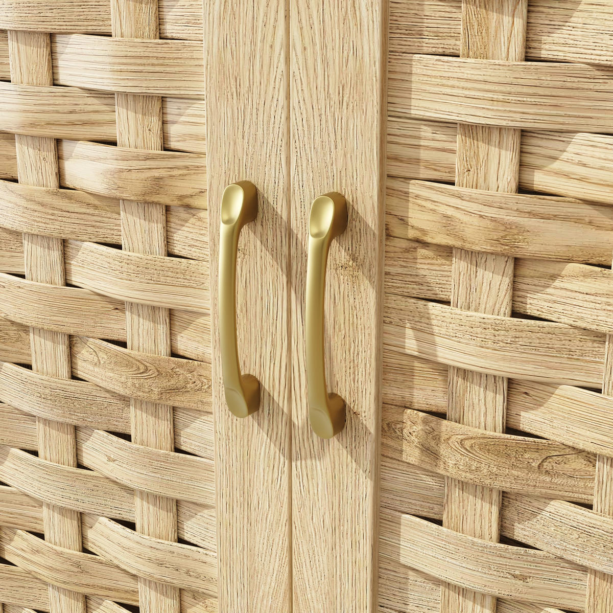 HOCHSCHRANK in MDF-Holzoptik mit geflochtenen Glasfronten, LED-App-Steuerung und USB, 120/40/180 cm, Naturfarben - Naturfarben, Holzwerkstoff (120/180/40cm) - Redom