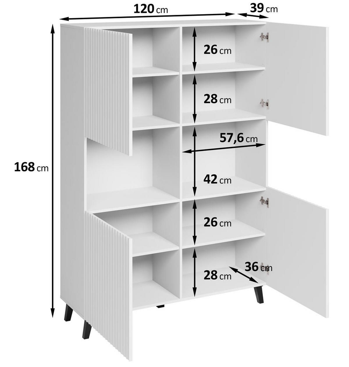 HIGHBOARD Phuket Graphit Schwarz, Fischgrätenmuster 120 / 39 / 168 cm - Graphitfarben/Schwarz, Holz/Holzwerkstoff (120/168/39cm) - Feldmann-Wohnen