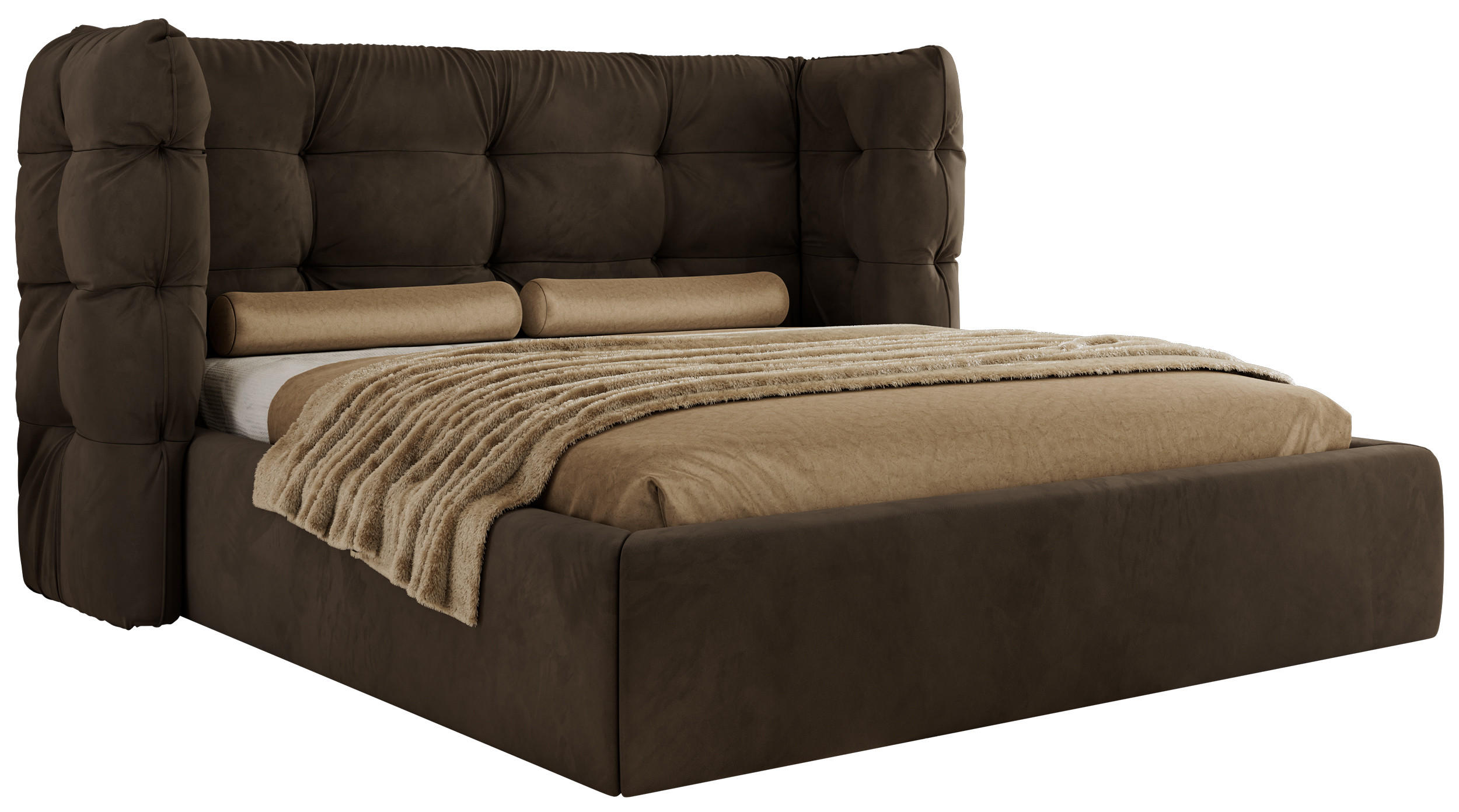 POLSTERBETT FLONELLE CLASSIC 180/200 - Braun Velvet - Multipocket-Matratze - Braun, Textil (180/200cm) - MKS