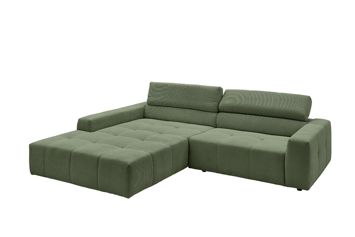 ECKSOFA MIT MOTORISCHEM SITZVORZUG RENO Grün Cord - Schwarz/Grün, Kunststoff/Textil (258/217cm) - KAWOLA
