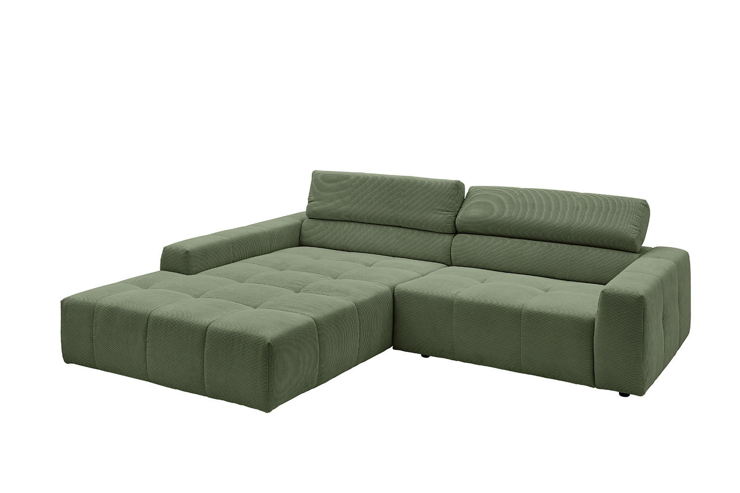 Thumbnail - Kawola Ecksofa, Grün, Schwarz, Textil, Echtholz, 4-Sitzer, Füllung: Komfortschaum, Ottomane links, L-Form, 258x217 cm, W...