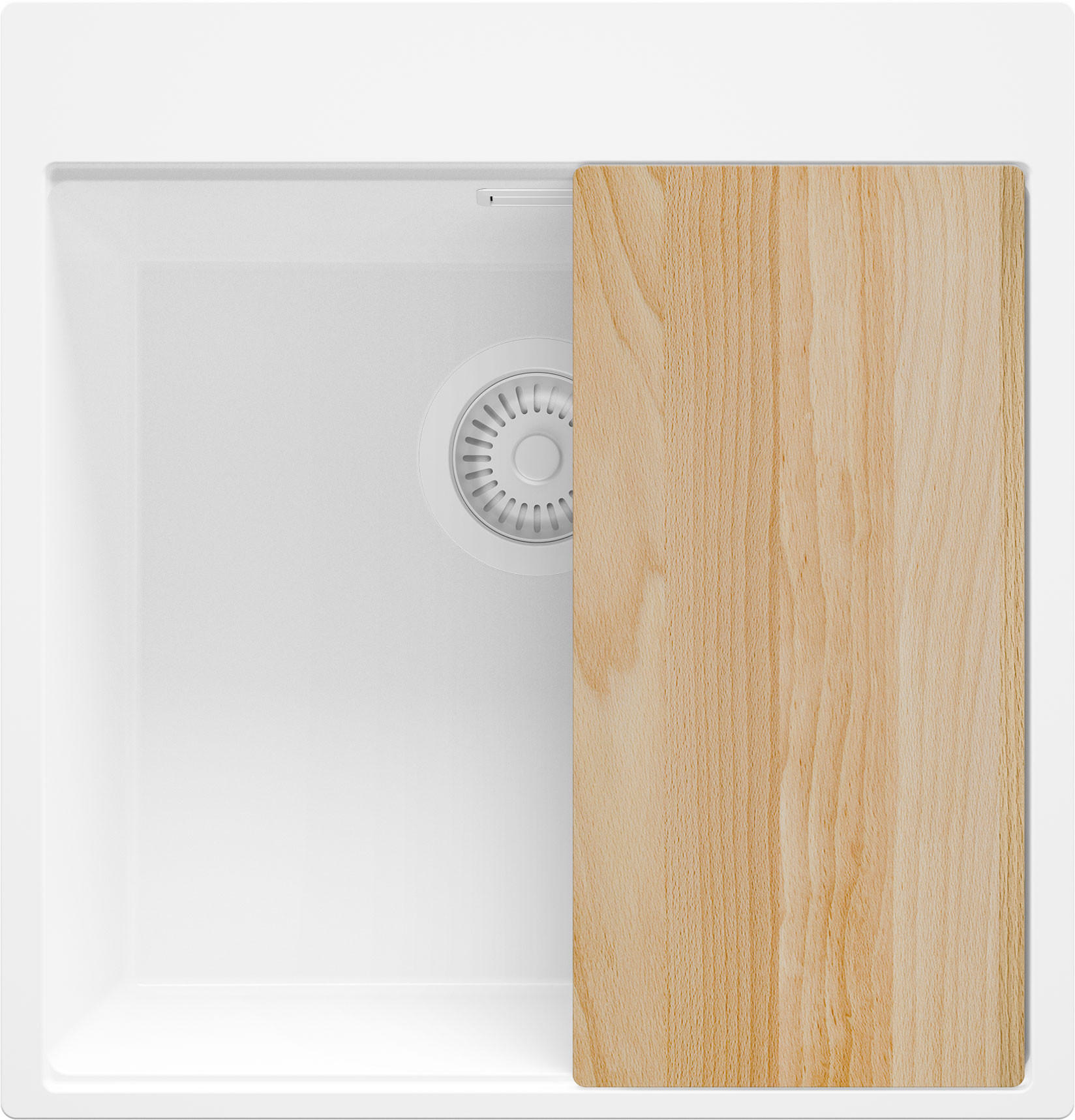 SPÜLBECKEN Oslo, 2-er set Alles Weiß 48/50 cm 1 Becken + Ablauf-Set + Schneidebrett ab 50er Unterschrank - Beige/Weiß, Kunststoff (48/20/50cm) - Primagran