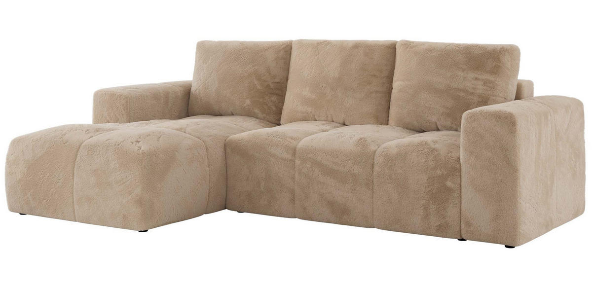 ECKSOFA MONIVA Beige Plüsch - Links - Beige/Schwarz, Textil (164/266cm) - MKS