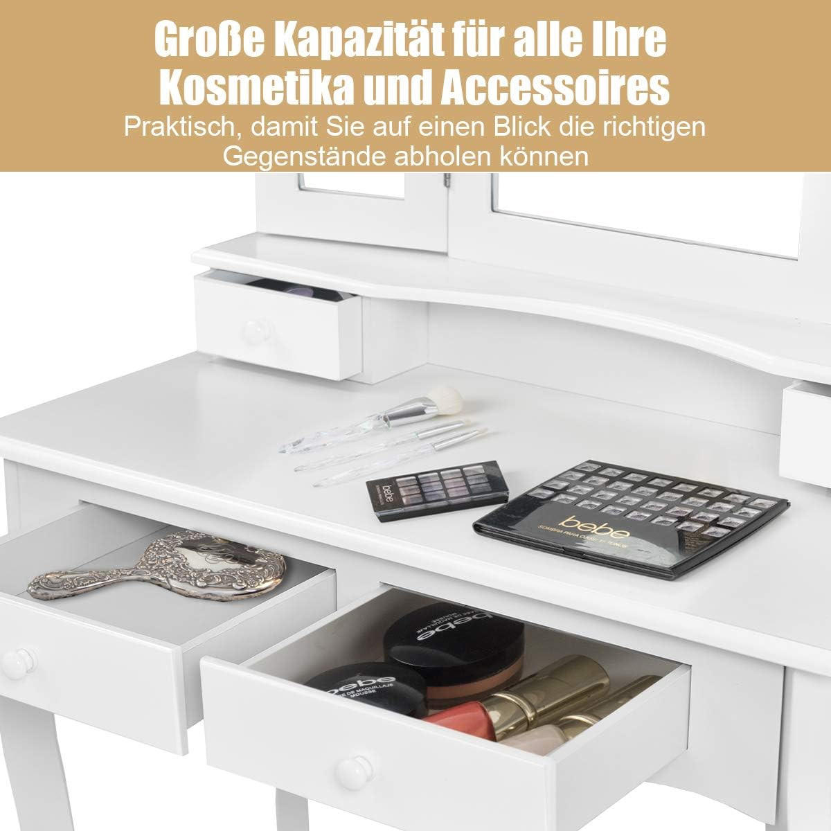 SCHMINKTISCH mit Hocker Weiß - Weiß, Holz (80/137/41cm) - COSTWAY