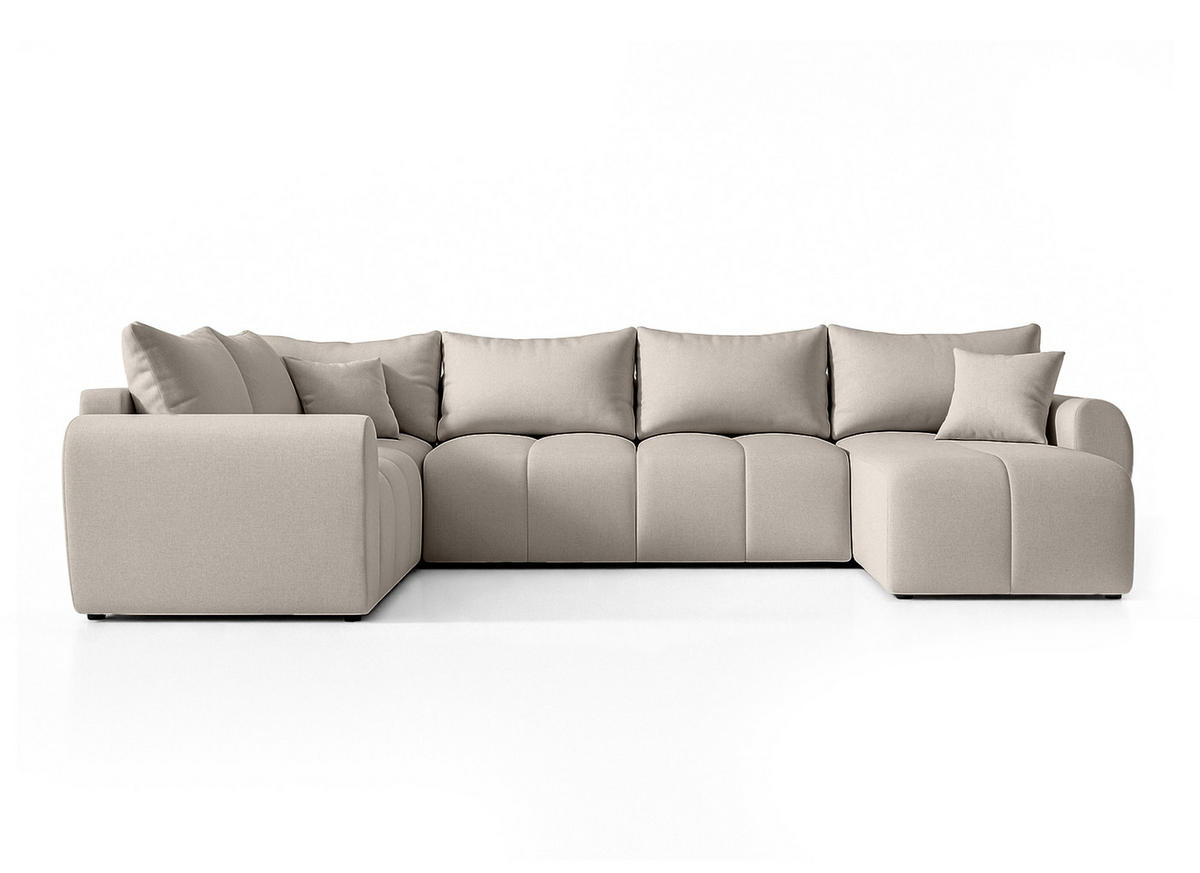 WOHNLANDSCHAFT Malatya U Form MAX Beige 311/145/80 cm mit Schlaffunktion - Beige/Schwarz, Kunststoff/Textil (303/80/208cm) - AX Living