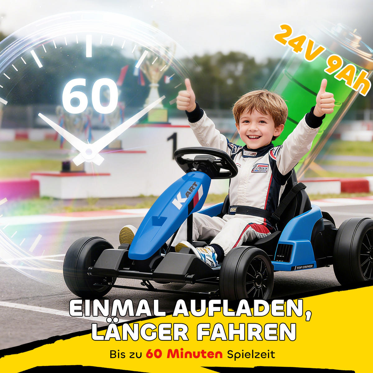 KINDER-ELEKTRO-GOKART 24V 6-18km/h Verstellbarer Sitz - Blau, Kunststoff (115/77/55.5cm) - AIYAPLAY