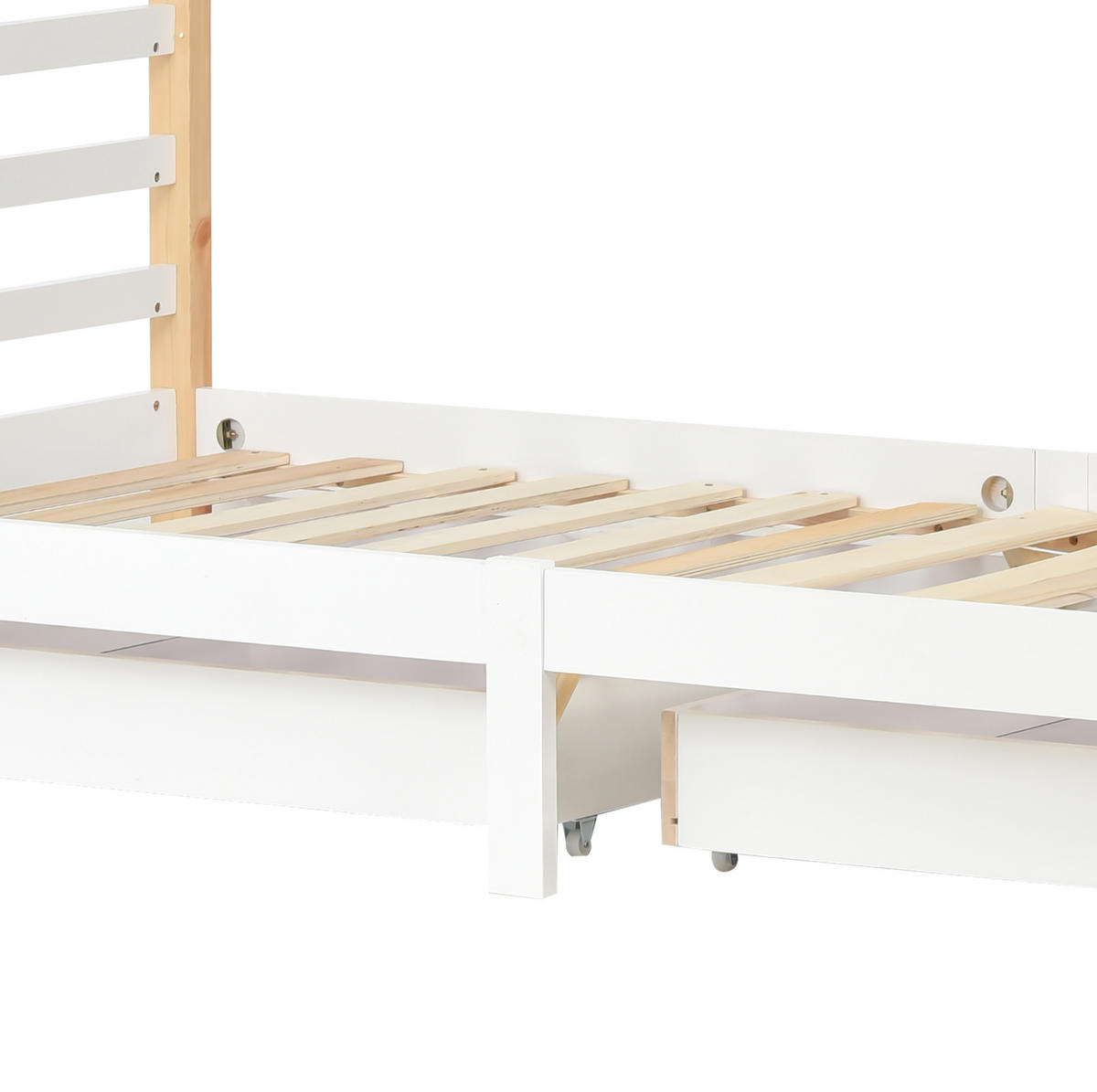 KINDEREINZELBETTEN aus Kiefer-Massivholz 90x200 cm in Weiß mit Schubladen - Weiß, Holz (90/200cm) - Modfu