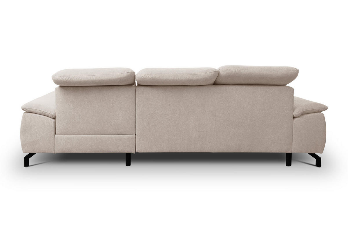 ECKSOFA MALIBU mit Schlaffunktion und Bettkasten, Farbe: Beige, Velourstoff, Ottomane Rechts - Beige, Textil (276/184cm) - VENASI MÖBEL