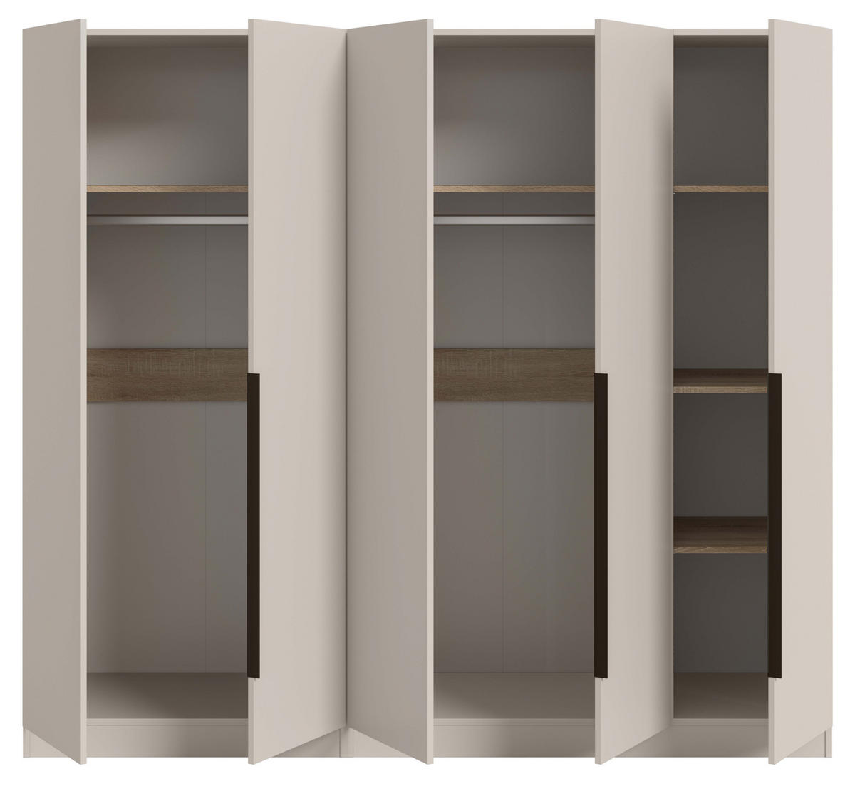 KLEIDERSCHRANK kaschmir 200 x 181 cm, Drehtürenschrank 5-türig mit Einlegeböden - Kaschmir/Schwarz, Holzwerkstoff/Kunststoff (200/181/52cm) - Inn.Furn