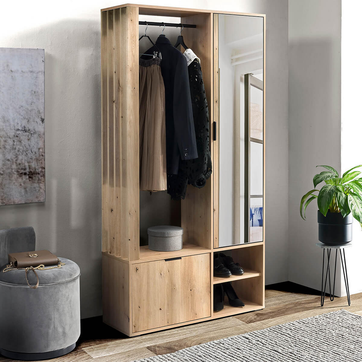 GARDEROBE Milo 100 x 189,4 x 33 cm Eiche Artisan - Eiche Artisan, Holzwerkstoff/Metall (100/189.4/33cm) - Koseto