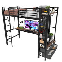 HOCHBETT 90/200 cm aus Metall mit Schreibtisch, LED, USB-C, 4 Schubladen und Regalen, Schwarz - Schwarz, Metall (90/200cm) - Redom