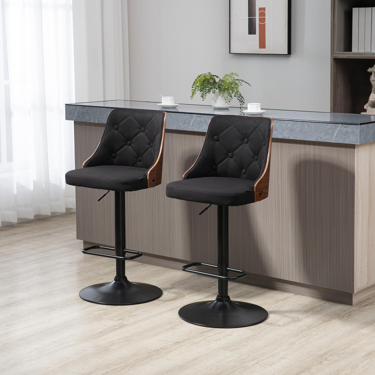 BARHOCKER 2er-Set DE-14730 höhenverstellbar & schwenkbar mit Fußstütze - Schwarz, Metall (53/113/48cm) - ComfortXL