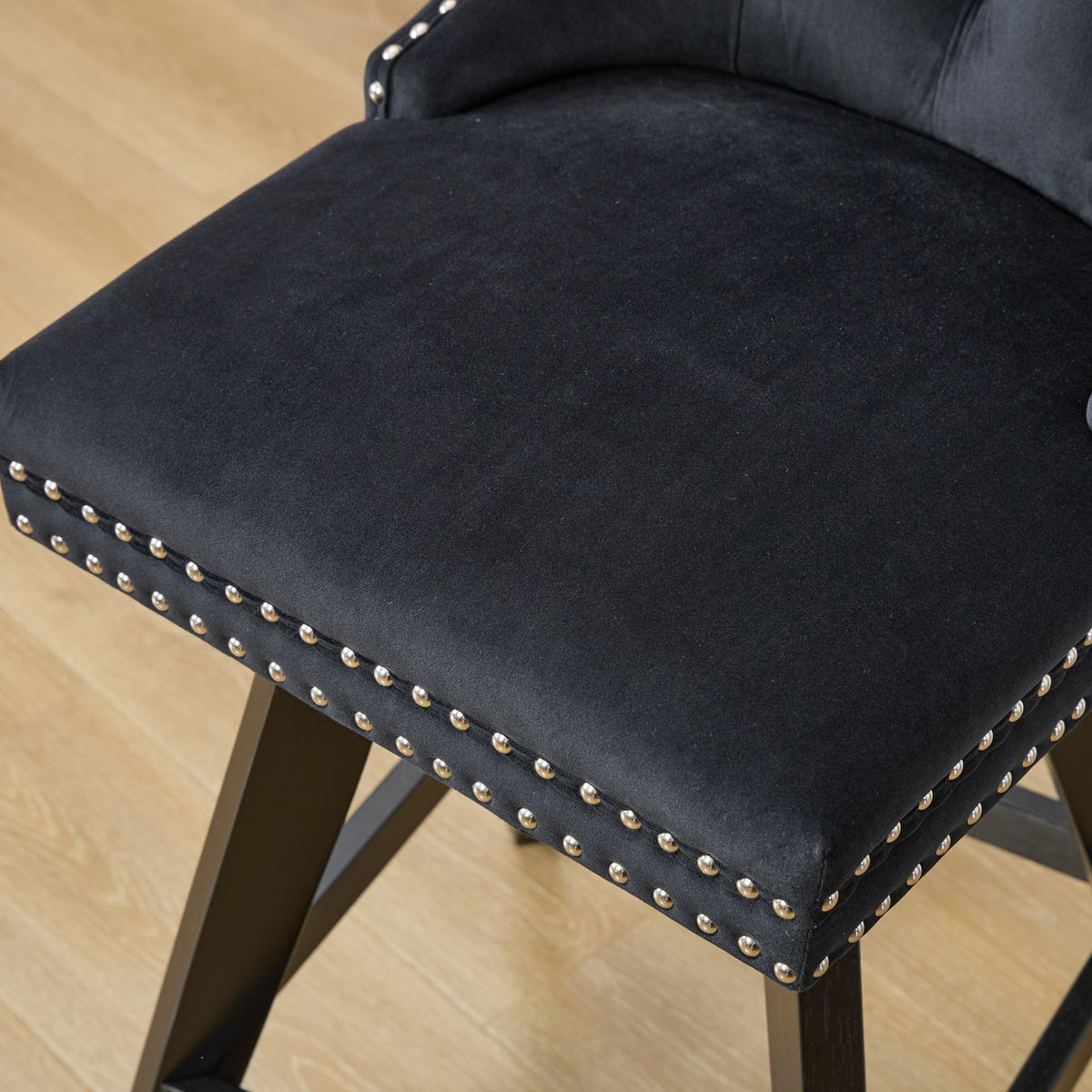 BARHOCKER 2er-Set Schwarz mit Samtbezug, Rückenlehne und 360° Drehfunktion - Schwarz, Textil (55/97.5/44.5cm) - PANGIVO