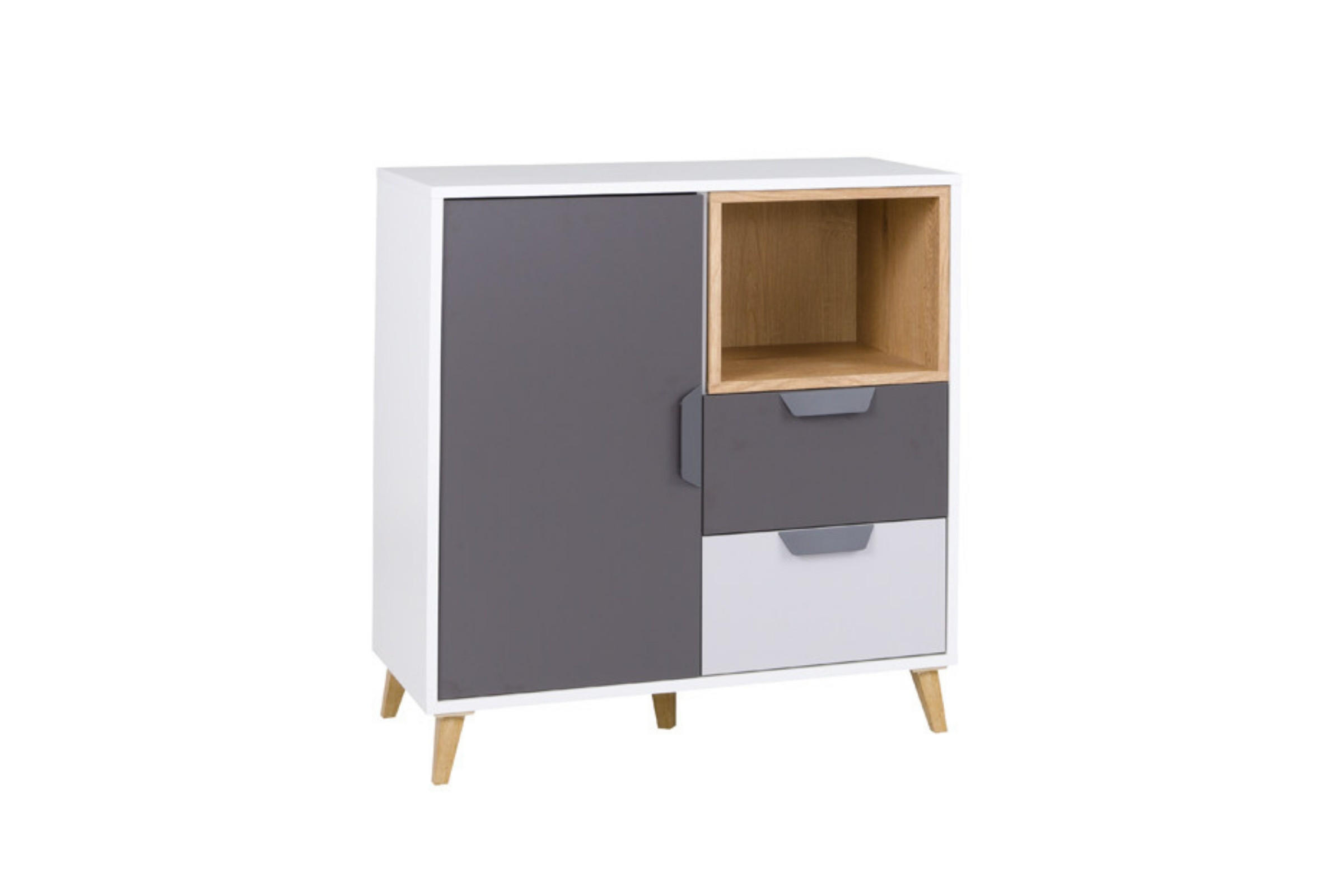 KINDERKOMMODE JUSTIN 09 80 cm breit in Weiß / Graphit / Grau / Eiche - Eichefarben/Graphitfarben, Holzwerkstoff (80/84/40cm) - Deine Möbel 24