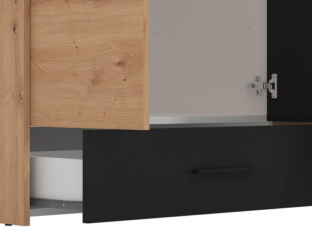 KLEIDERSCHRANK - 157.5 cm x 53 cm - Holz, Platte - Schwarz, Naturfarben Hell NIPOVA - Schwarz/Naturfarben, Holz (157.5/203.5/53cm) - Vente-Unique