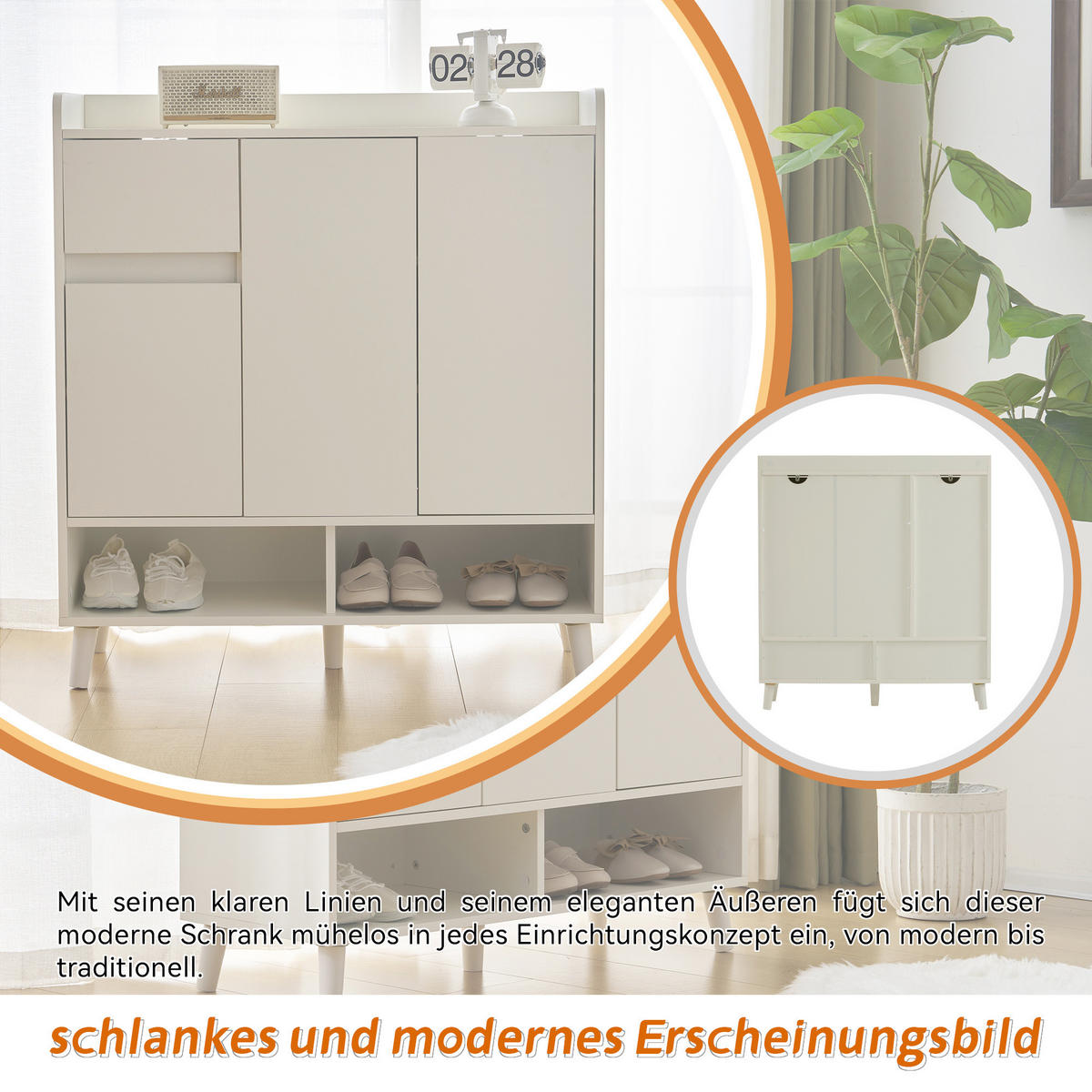 SCHUHSCHRANK in Weiß Sideboard mit verstellbaren Einlegeböden & Massivholzbeinen, für Wohnzimmer oder Schlafzimmer, B90/T35/H99cm - Weiß, Holzwerkstoff/Metall (90/100/35cm) - STILVORA