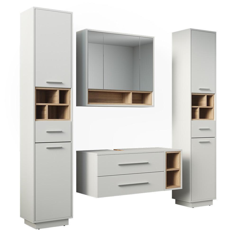 BADMÖBEL-SET Beatrice, Weiß/Sonoma, 4-teilig - Weiß/Sonoma Eiche, Holzwerkstoff (100/40/40cm) - Vicco
