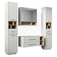 BADMÖBEL-SET Beatrice, Weiß/Sonoma, 4-teilig - Weiß/Sonoma Eiche, Holzwerkstoff (100/40/40cm) - Vicco