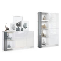 WOHNZIMMERSET Venedig Grau Hochglanz - Grau, Holzwerkstoff (248/151.5/36cm) - Vladon