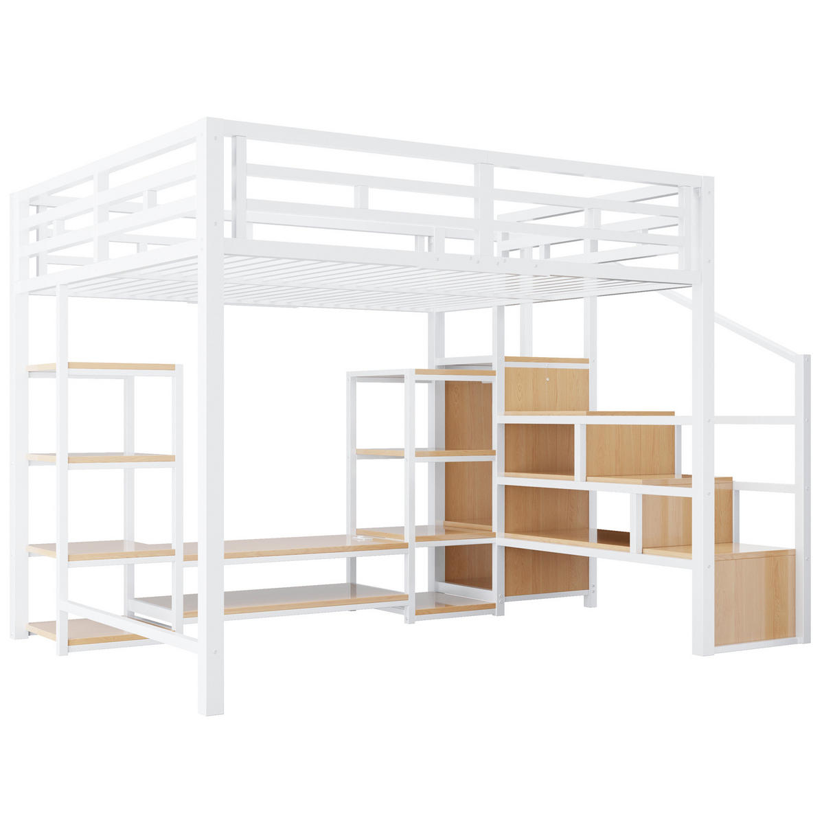 HOCHBETT 140/200 cm mit TV-Ständer, Steckdose und Aufbewahrungsleiter, Metall-MDF-Kombination, Weiß - Weiß, Holzwerkstoff (140/200cm) - Redom