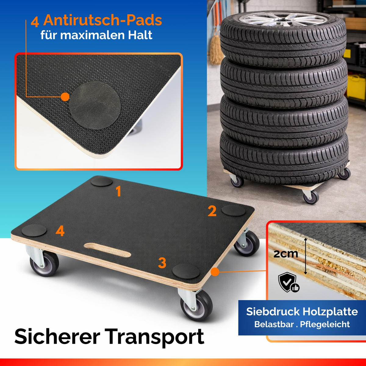 TRANSPORTROLLER Hercules modular 50x50 cm 2 Stück Traglast 200kg Siebdruck Holzplatte Schwarz - Schwarz, Metall (50/50/11.5cm) - PROREGAL
