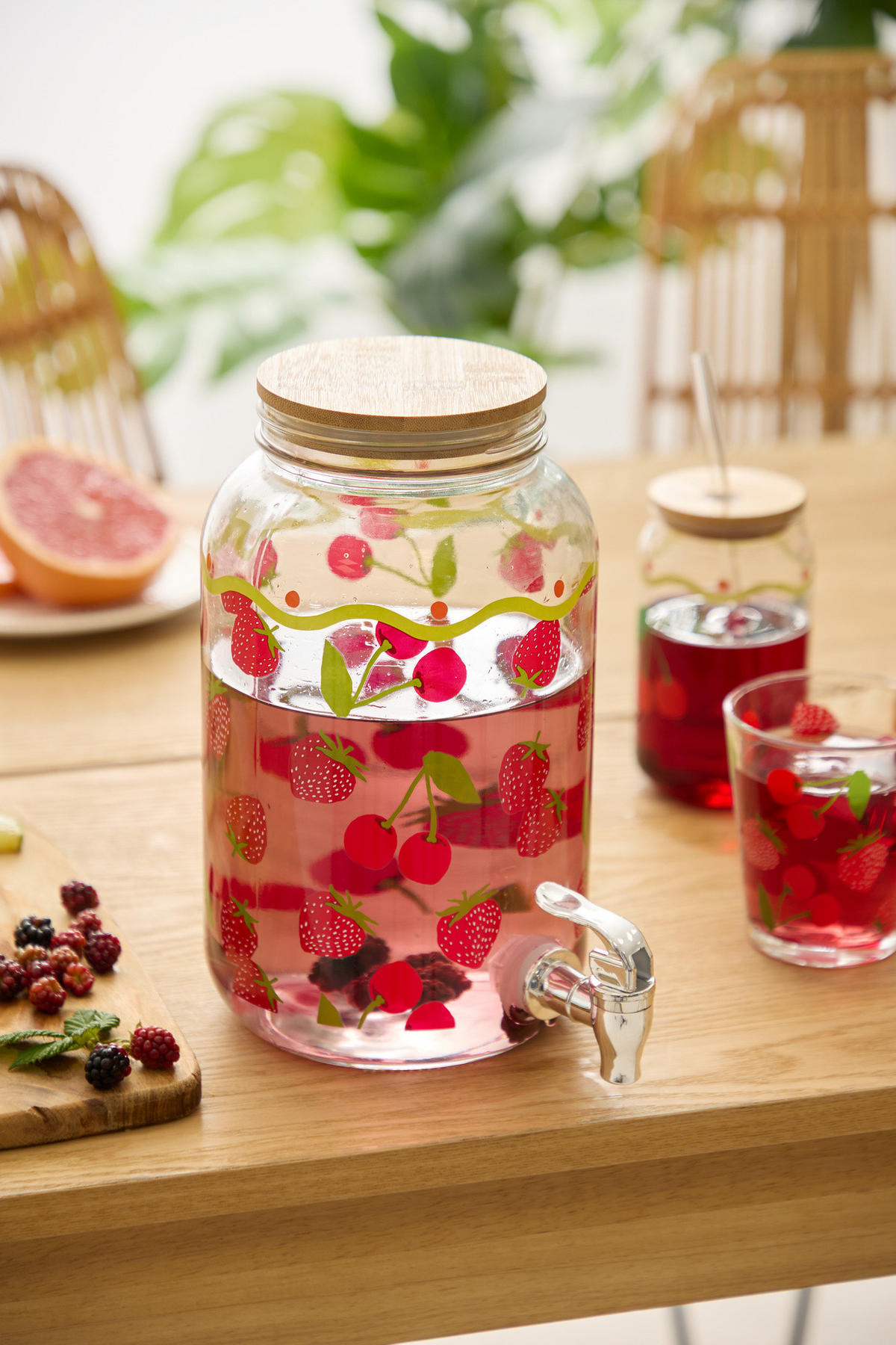 GETRÄNKESPENDER Fruity Erdbeere 4 l 15/15/25,6 cm - Transparent, Glas (15/15cm) - Secret de Gourmet
