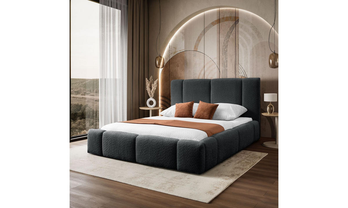 POLSTERBETT ELENA 140x200 cm Schwarz (Anthology 19), 34 Holzlatten, Kopfteil 108 cm - Schwarz, Textil (140/200cm) - Lookway