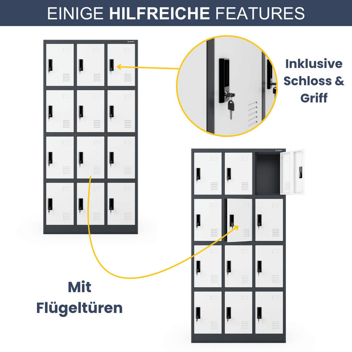 SCHLIESSFACHSCHRANK Spind BERN 12 Fächer185x90x40cm Anthrazit-Weiß - Anthrazit, Metall (90/185/40cm) - DELUKE