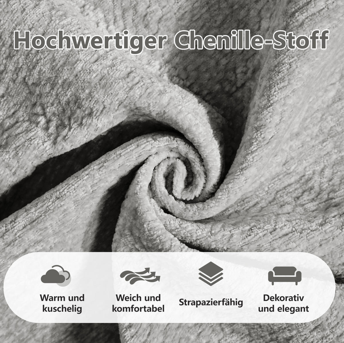 SOFA 190/149/90 cm in Hellgrau aus Chenille mit flexibler Kombination - Hellgrau, Textil (149/90/190cm) - Flora Grace