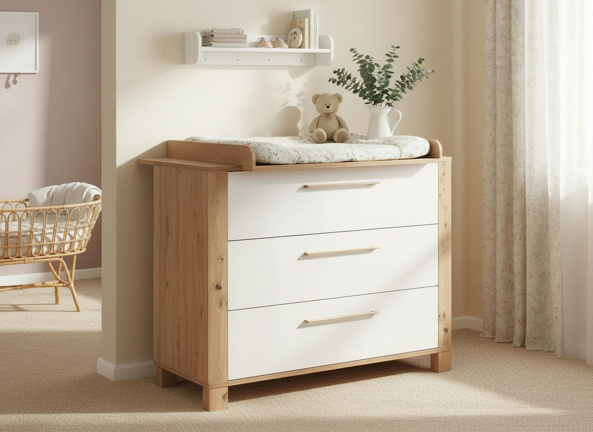 WICKELKOMMODE Marlon 115/100/79 cm Soft-Close - Eiche Artisan/Weiß, Holzwerkstoff (115/100/79cm) - arthur berndt