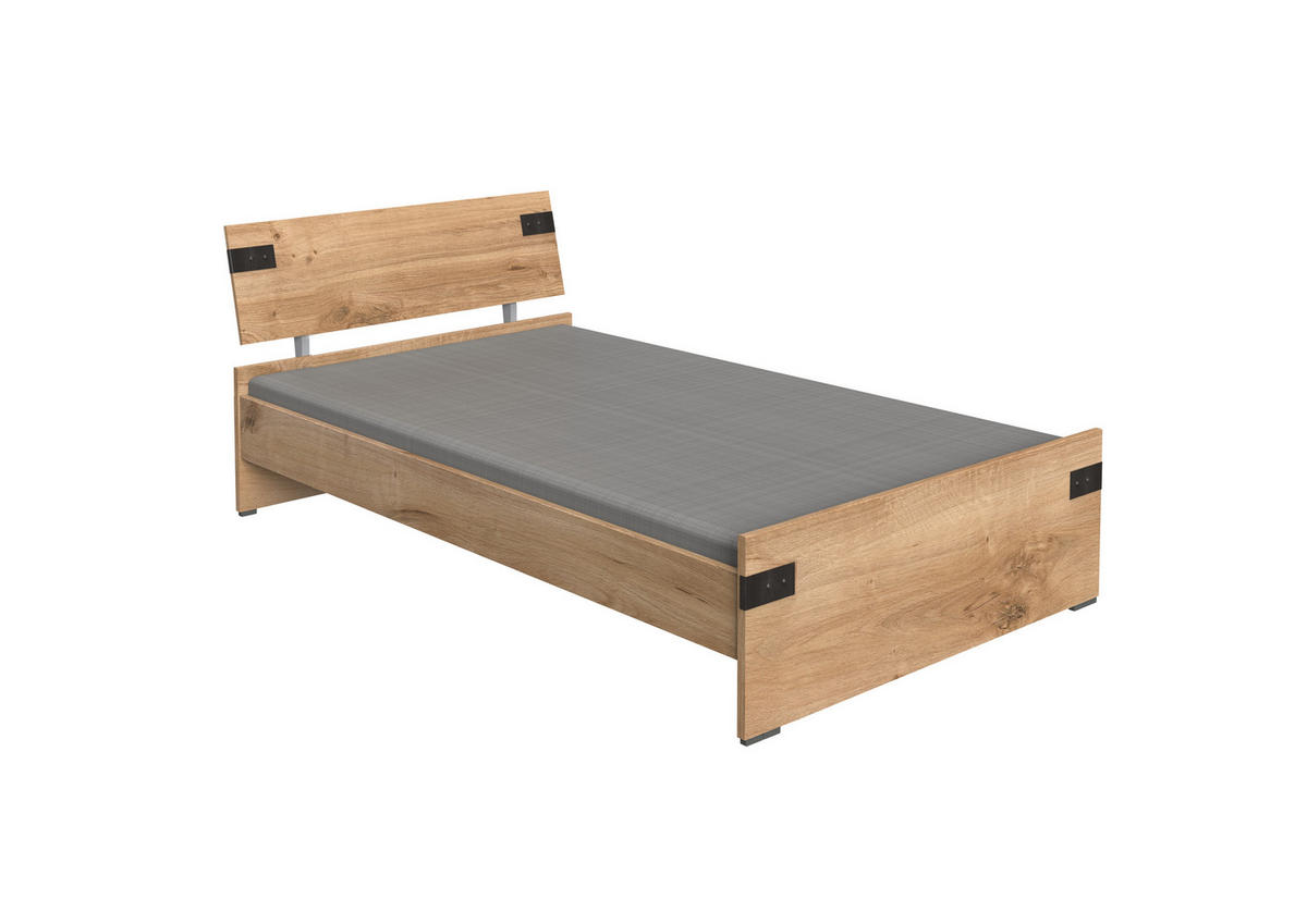JUGENDZIMMER Liverpool in Plankeneiche und Graphit 3 teilig mit 120er Bett und Drehtürenschrank - Braun, Holzwerkstoff (120/200/80cm)