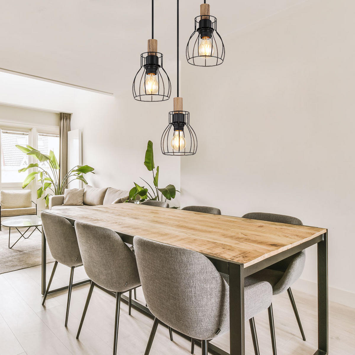 LED HÄNGELEUCHTE Metall Schwarz Holz - Schwarz, Holz (35.5/35.5/120cm) - Globo Lighting
