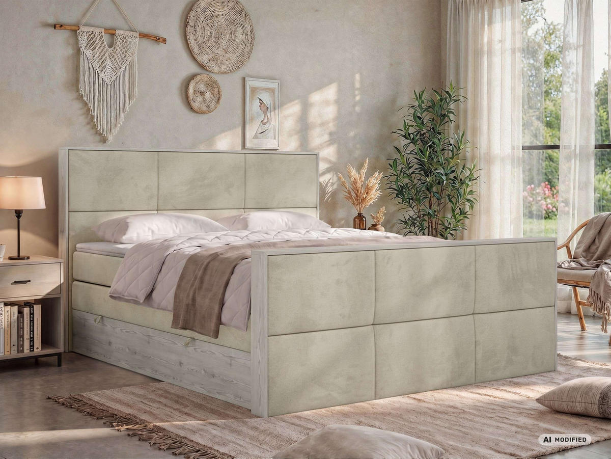 POSTEL BOXSPRING DELNOR KING DUO 160/200 - Béžová Samet - Topper Visco - H3 - černá/béžová, textil/plast (160/200cm) - MKS