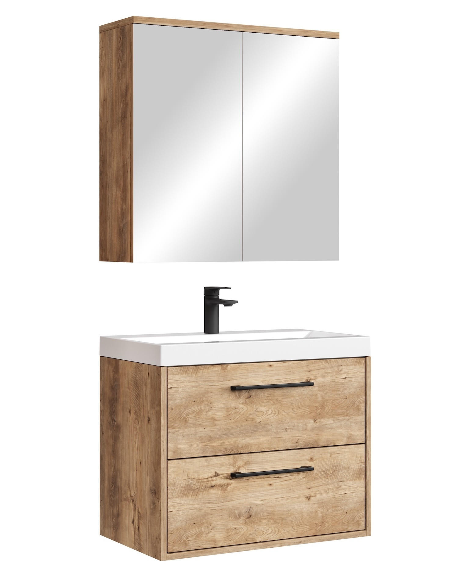 BADMÖBEL-SET Florence 3 Teile Kastanien Eiche - 60 x 35 x 51 cm - Kastanienfarben/Eichefarben, Holz (60/53/35cm) - Badplaats