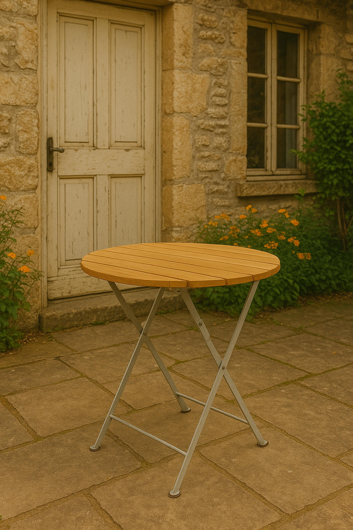 KLAPPTISCH Bad Belzig aus Robinienholz 77 cm rund, Stahlgestell Verzinkt - Braun, Holz (77/77/72cm) - TPFGarden