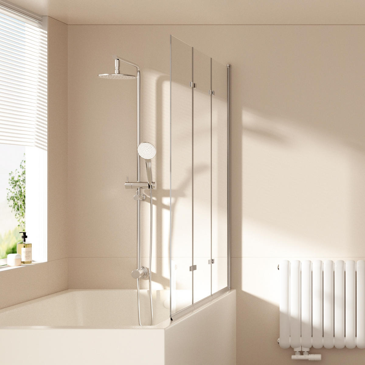 DUSCHWAND für Badewannen Faltbar mit Schwenkfunktion 140/120 cm - Transparent, Glas (120/140cm) - EMKE