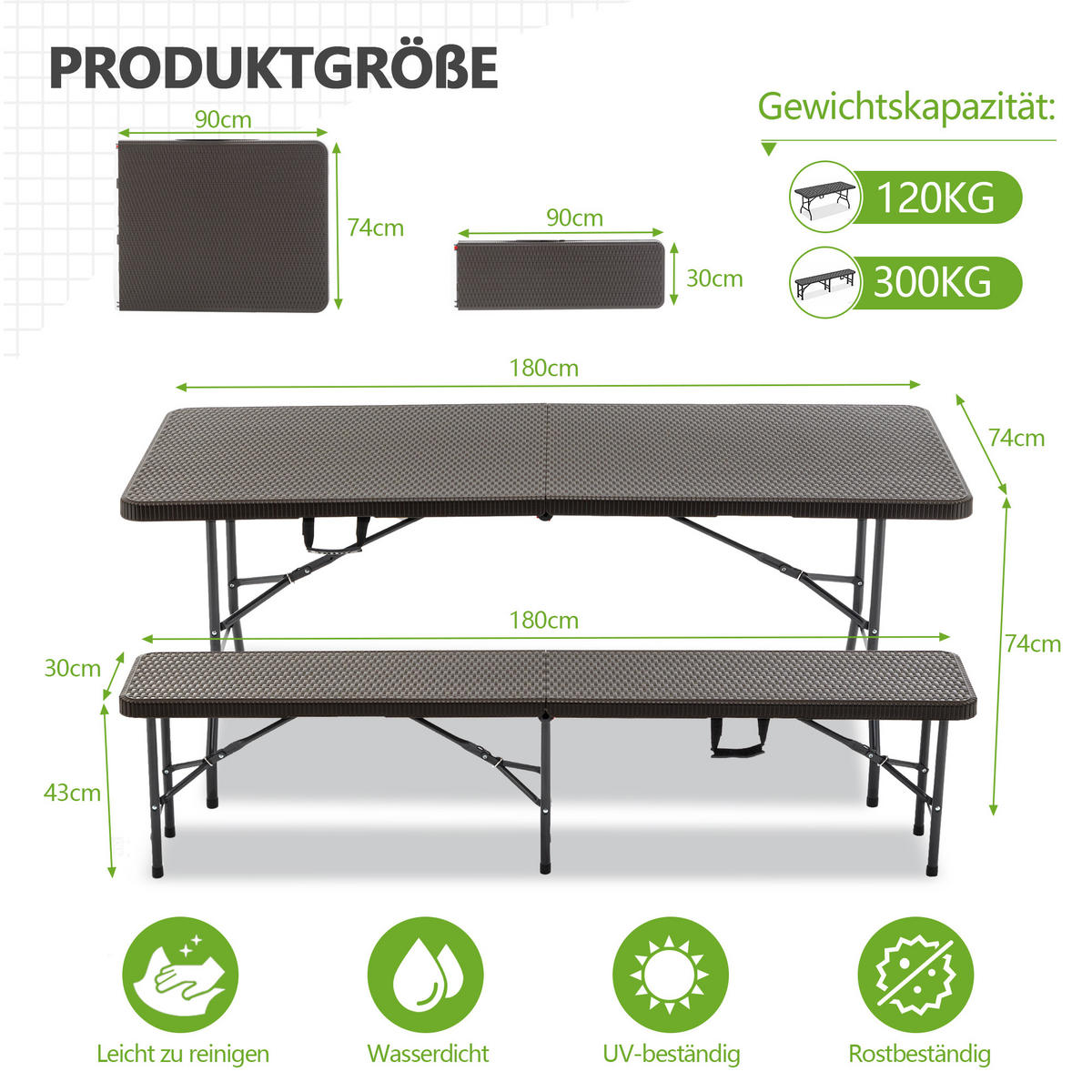GARTENMÖBEL,1 Tisch+2 Bänke,braun - Braun, Kunststoff - Vallsero