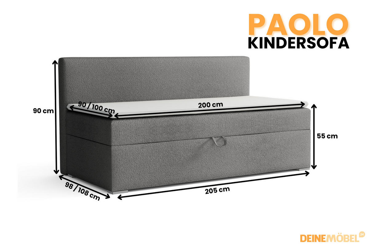 BOXBETT PAOLO 100/200 Boucle Dunkelgrau mit Taschen-Federkernmatratze H4 - Dunkelgrau, Holz/Holzwerkstoff (100/200cm) - Deine Möbel 24