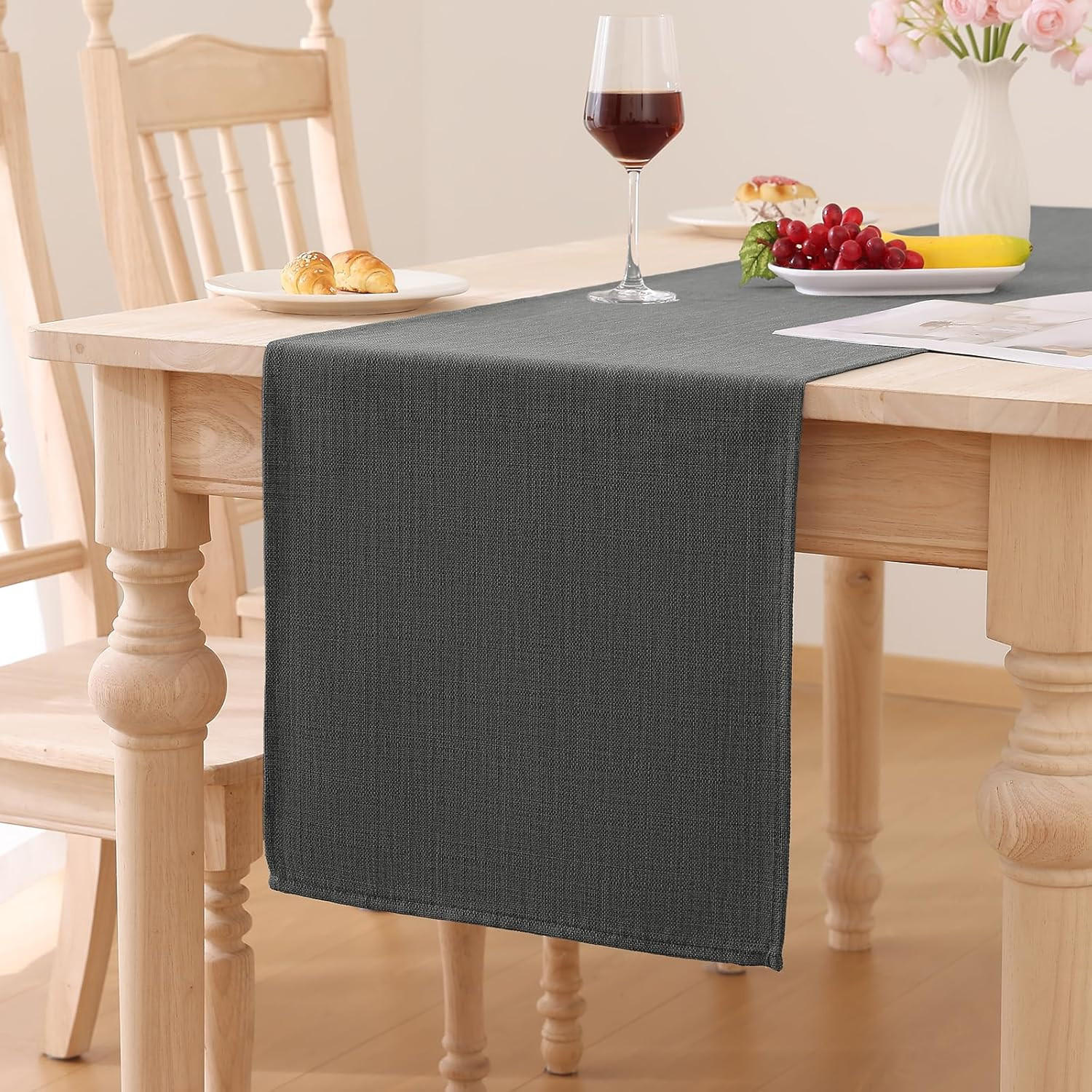 TISCHLÄUFER Leinenoptik abwaschbar, Lotuseffekt, 40x180 cm, Dunkelgrau - Dunkelgrau, Textil (40/180cm)