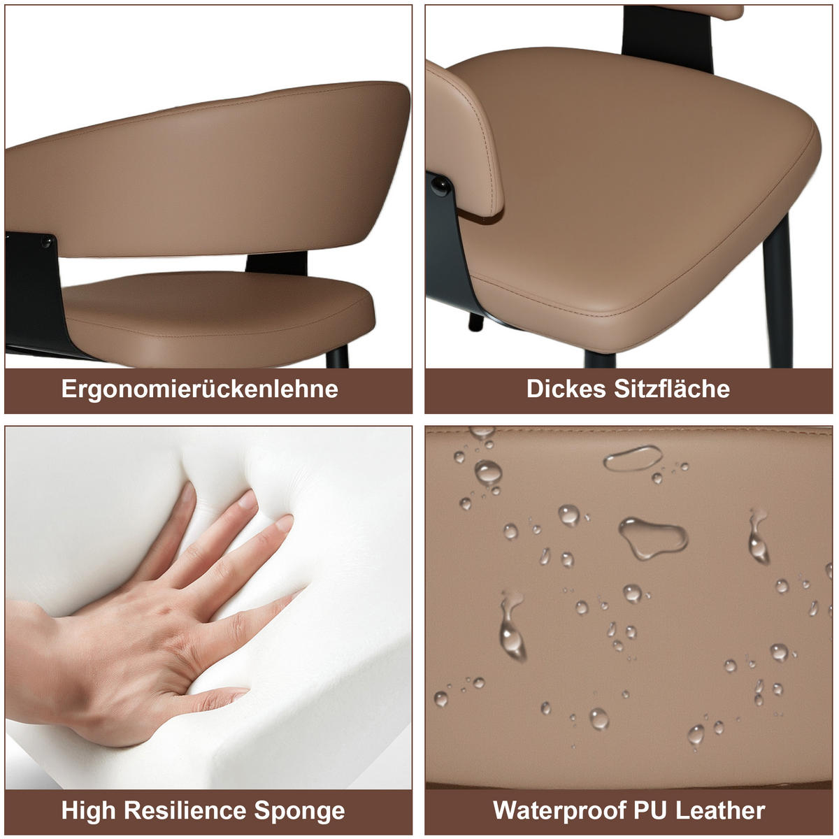 ARMLEHNSTUHL-SET DE-36248 2 Stück mit gepolsterter Rückenlehne Braun - Braun, Metall (48/80/51cm) - ComfortXL