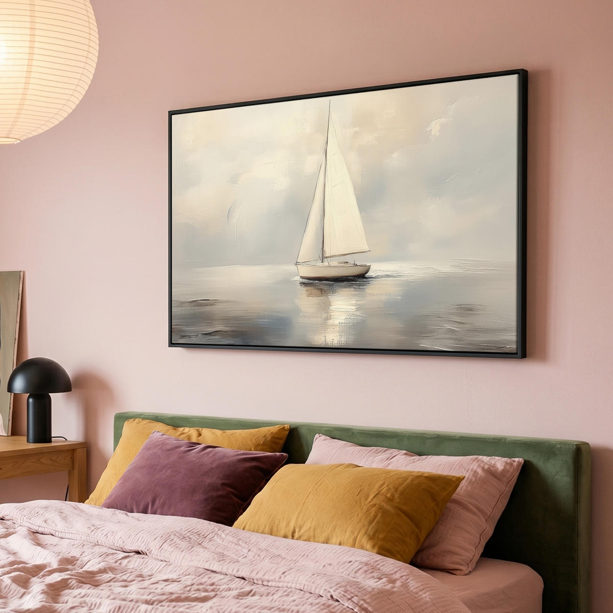 LEINWAND Bilder mit Rahmen - Segelschiff - Meer - Bewölkt - 120x80 - Creme, Textil (120/80cm) - MuchoWow