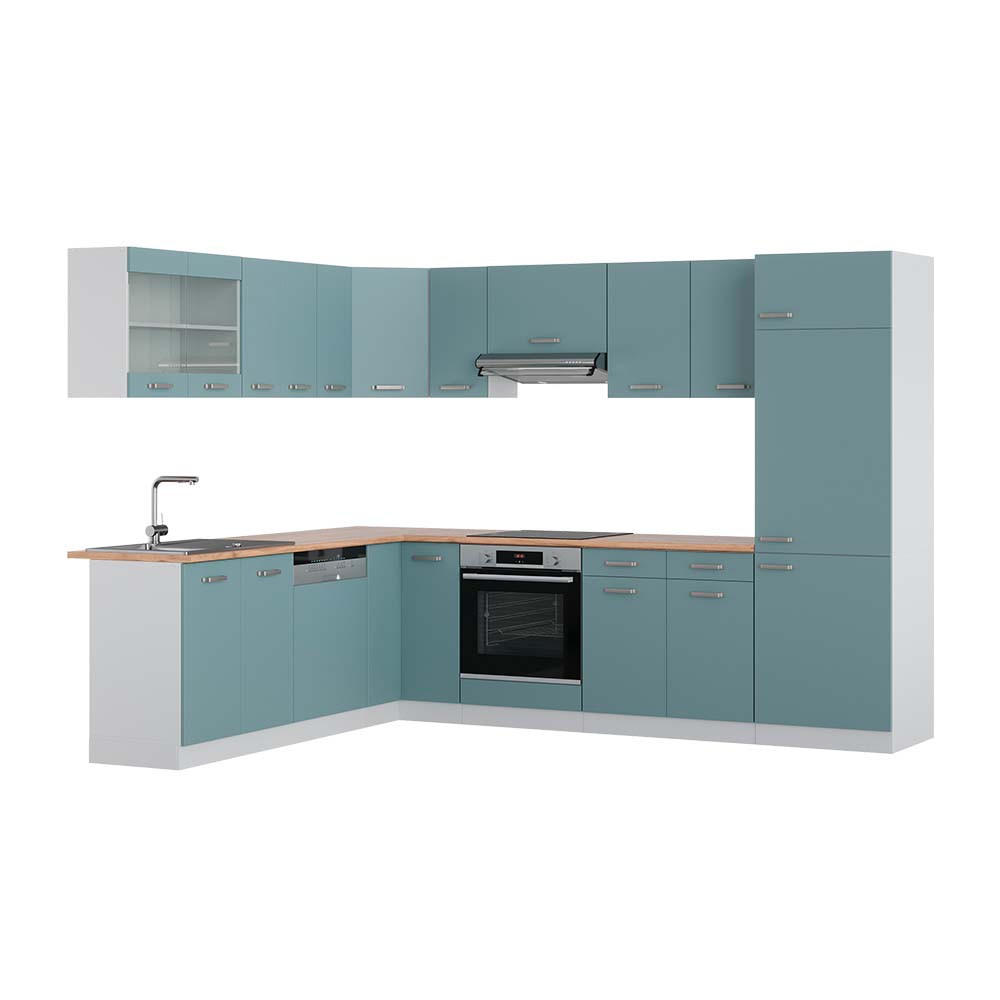 ECKKÜCHE R-Line Blau-Grau/Weiß 227 x 287 cm, AP Eiche - Blaugrau/Weiß, Holzwerkstoff (287/81.6/60cm) - Vicco