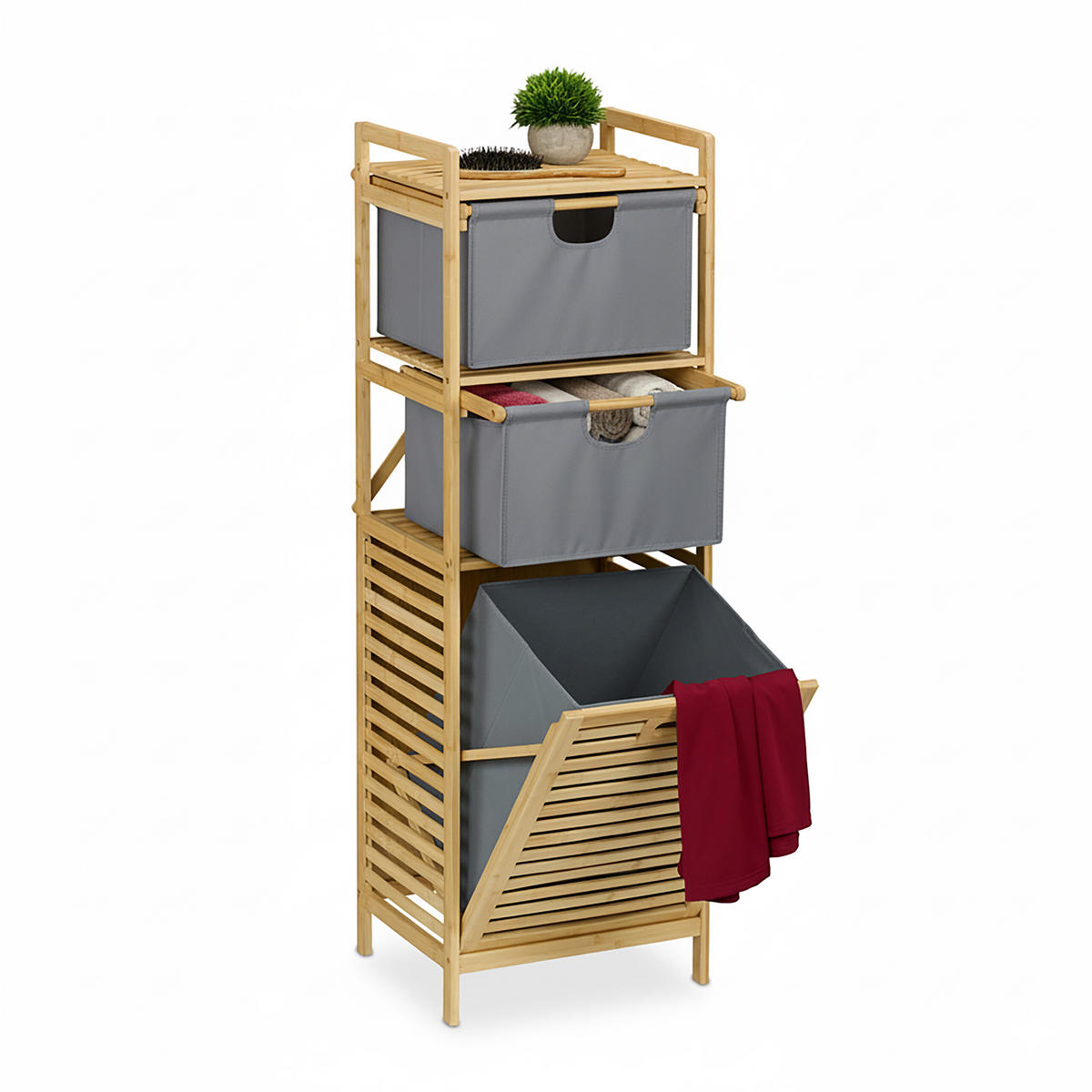 WÄSCHEKORB - Hellbraun, Holz/Textil (40/120/33cm) - Relaxdays