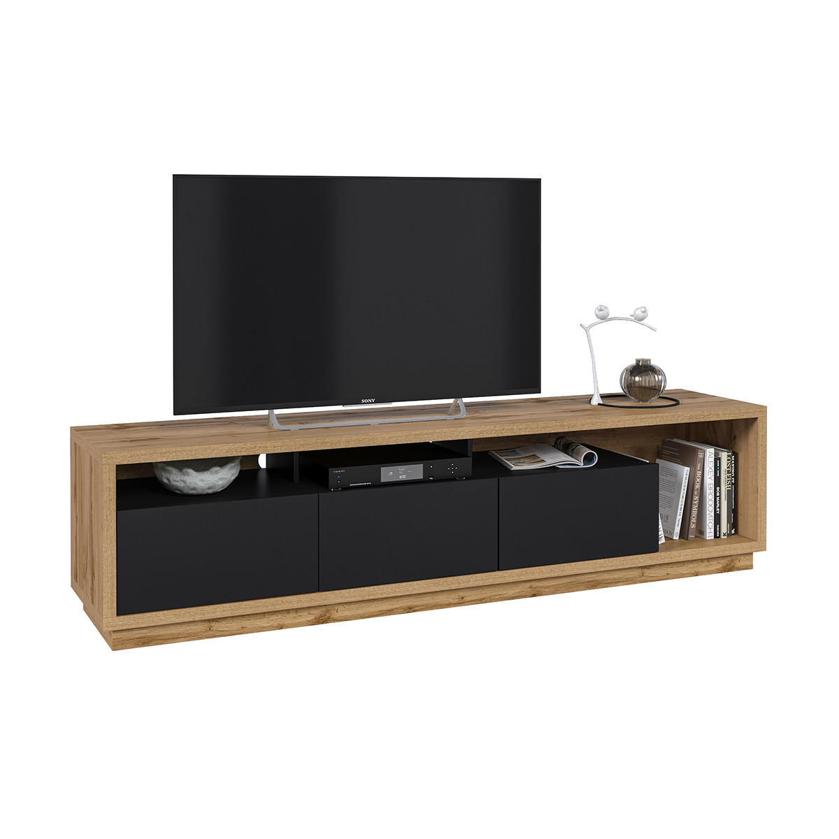 TV-MÖBEL Asten Schwarz und Holz - Schwarz, Holzwerkstoff (200/50/45cm) - Petits-meubles