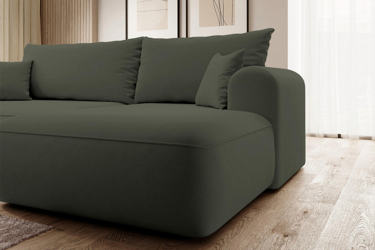 ECKSOFA Ovo Olivgrün Velours - Schwarz/Olivgrün, Kunststoff/Textil (260/165cm) - Selsey