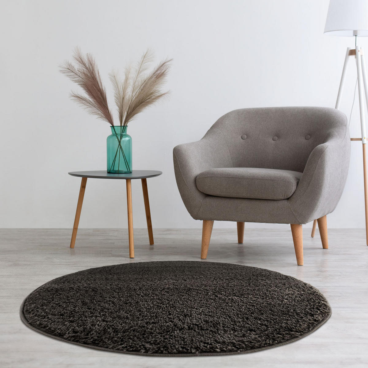HOCHFLOR-TEPPICH Shaggy Pulpy 100 Schwarz 120 cm Rund - Schwarz, Textil (120/120cm) - carpet city